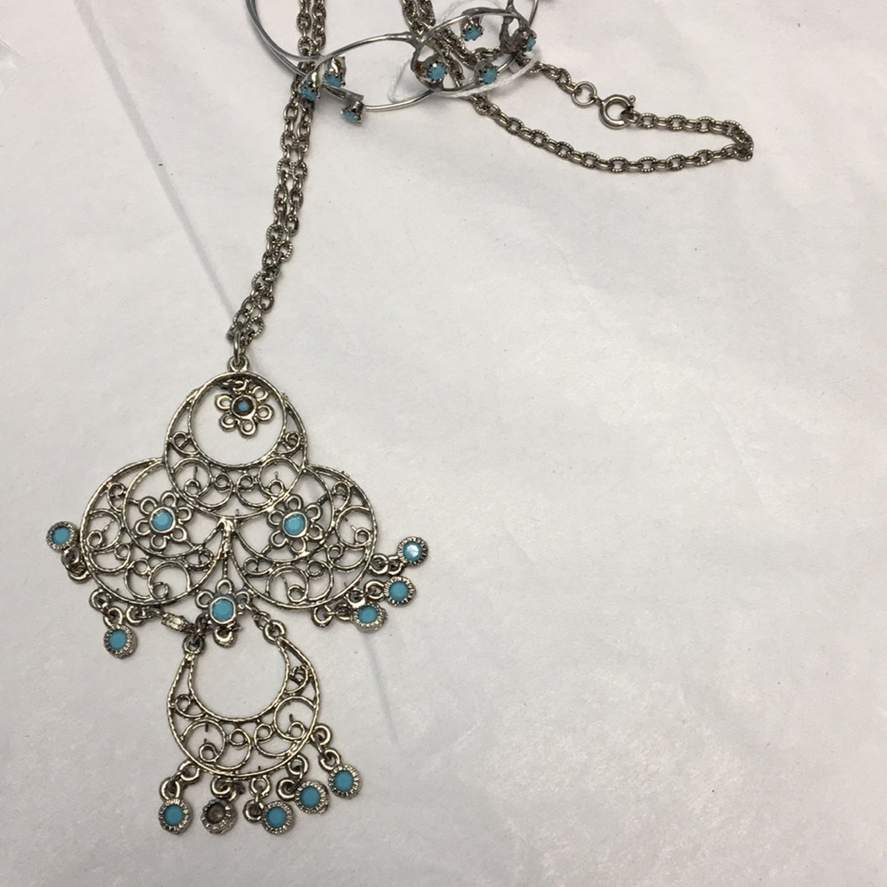 VINTAGE Silver Blue Necklace Pendant & Bracelet - Picture 7 of 7
